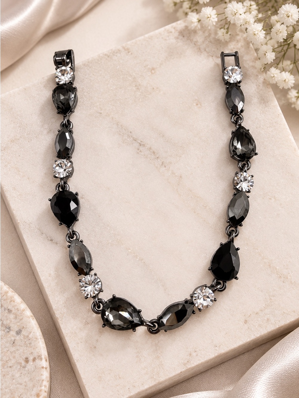 Givenchy Gunmetal Crystal Link Bracelet Black Gray Faceted Stones - Picture 2 of 5